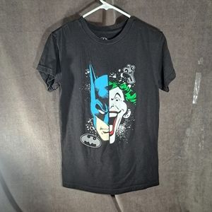 Batman Half Batman Half Joker Cartoon Faces Black Graphic Tee VG S